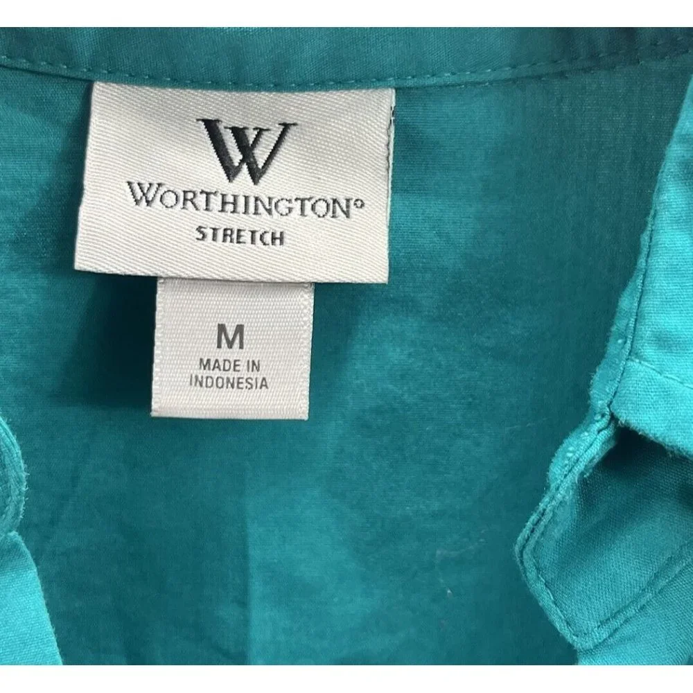 Worthington Shirt Womens Color Green Size MButton Up ShortSleeve Collared Casual - Picture 7 of 16